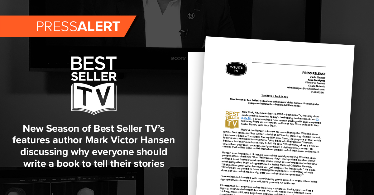 New Season of Best Seller TV’s features author Mark Victor Hansen discussing why everyone should write a book to tell their stories